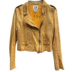 Anthropologie Jaase Butterscotch Faux Suede Multiple Texture Zip Jacket Sz M
